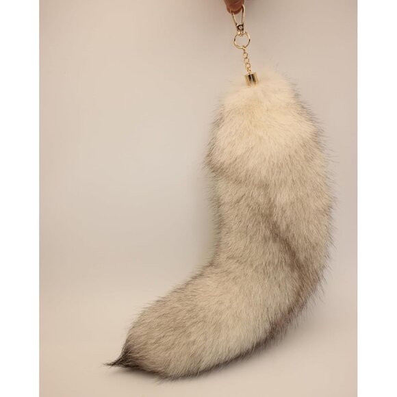 ⚡White Gray Fox Tail Fur Cosplay Toy HOOK Handbag Accessery Fashion Charm - Picture 2 of 9